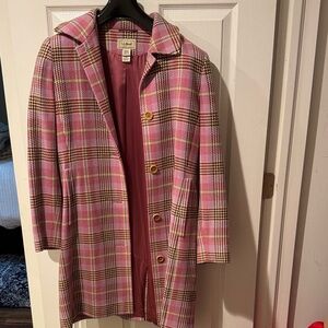 L.L. Bean Women's Pink and Brown Plaid Trench Coat